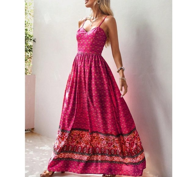 Pink Boho Womens Allover Print Cami Dress - Picture 6 of 8